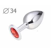 Коническая серебристая анальная втулка с красным кристаллом - 8,2 см. - Anal Jewelry Plug - купить с доставкой в Самаре
