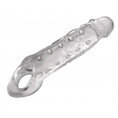 Прозразная закрытая насадка на пенис с поддержкой мошонки Clearly Ample Penis Enhancer - 22 см. - XR Brands - в Самаре купить с доставкой