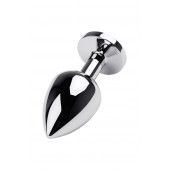 Серебристая коническая анальная пробка с красным кристаллом - 8 см. - ToyFa - купить с доставкой в Самаре