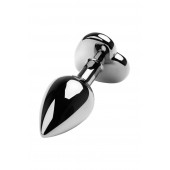 Серебристая коническая анальная пробка с красным кристаллом-сердечком - 7 см. - ToyFa - купить с доставкой в Самаре