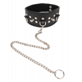 Черный ошейник с шипами и металлическим поводком-цепочкой - Notabu - купить с доставкой в Самаре