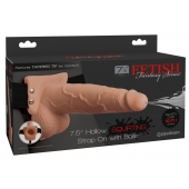 Телесный полый страпон с имитацией эякуляции 7.5  Hollow Squirting Strap-On with Balls Flesh - 21,6 см. - Pipedream - купить с доставкой в Самаре