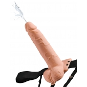 Телесный полый страпон с имитацией эякуляции 7.5  Hollow Squirting Strap-On with Balls Flesh - 21,6 см. - Pipedream - купить с доставкой в Самаре