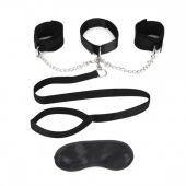 Чёрный ошейник с наручниками и поводком Collar Cuffs   Leash Set - Lux Fetish - купить с доставкой в Самаре