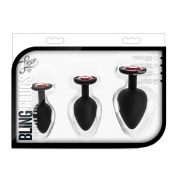 Набор черных анальных пробок с красным кристаллом-сердечком Bling Plugs Training Kit - Blush Novelties - купить с доставкой в Самаре