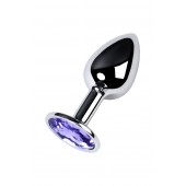 Серебристая конусовидная анальная пробка с фиолетовым кристаллом - 7 см. - ToyFa - купить с доставкой в Самаре