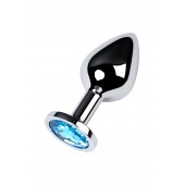 Серебристая конусовидная анальная пробка с голубым кристаллом - 8 см. - ToyFa - купить с доставкой в Самаре