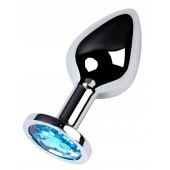 Серебристая конусовидная анальная пробка с голубым кристаллом - 8 см. - ToyFa - купить с доставкой в Самаре