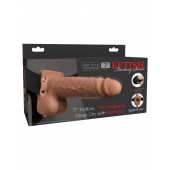 Кофейный перезаряжаемый вибрострапон 7  Hollow Rechargeable Strap-on with Balls - 20,3 см. - Pipedream - купить с доставкой в Самаре