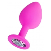 Розовая анальная втулка Brilliant с прозрачным кристаллом - 8 см. - ToyFa - купить с доставкой в Самаре