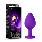 Фиолетовая анальная пробка Bling Plug Medium с золотистым стразом - 8,3 см. - Blush Novelties - купить с доставкой в Самаре