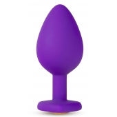 Фиолетовая анальная пробка Bling Plug Large с золотистым стразом - 9,5 см. - Blush Novelties - купить с доставкой в Самаре