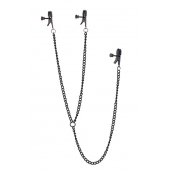 Черные зажимы на соски и клитор на цепочке DELUXE NIPPLE   CLIT CLAMPS - Dream Toys - купить с доставкой в Самаре