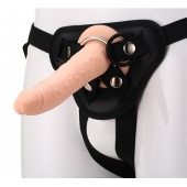 Телесный страпон на черных трусиках STRAP ON REAL DILDO - 20 см. - Dream Toys - купить с доставкой в Самаре
