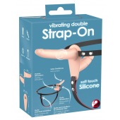 Телесный двойной вибрострапон с вибрацией Vibrating Double Strap-On - 15 см. - Orion - купить с доставкой в Самаре