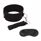 Черный ошейник с длинным поводком Collar and Leash Set - Lux Fetish - купить с доставкой в Самаре