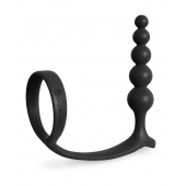 Черная анальная цепочка с эрекционным кольцом Ass-gasm Cockring Anal Beads - Pipedream - в Самаре купить с доставкой