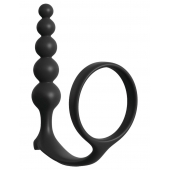 Черная анальная цепочка с эрекционным кольцом Ass-gasm Cockring Anal Beads - Pipedream - в Самаре купить с доставкой