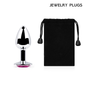 Серебристая анальная пробка с малиновым кристаллом - 7,2 см. - Anal Jewelry Plug - купить с доставкой в Самаре