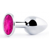 Серебристая анальная пробка с малиновым кристаллом - 7,2 см. - Anal Jewelry Plug - купить с доставкой в Самаре