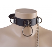 Черный кожаный ошейник Big Ring - Sitabella - купить с доставкой в Самаре