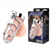 Серебристая металлическая клетка для члена с замком Enslave Cock Cage - BlueLine - купить с доставкой в Самаре
