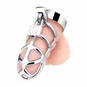 Серебристая металлическая клетка для члена с замком Enslave Cock Cage - BlueLine - купить с доставкой в Самаре