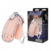 Серебристая металлическая клетка с анальным стимулятором Cock Cage - BlueLine - купить с доставкой в Самаре
