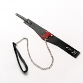 Черный широкий ошейник с красным декором и поводком - Crazy Handmade - купить с доставкой в Самаре