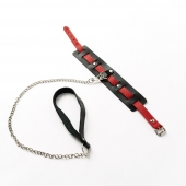 Черный ошейник с красным ремешком и поводком - Crazy Handmade - купить с доставкой в Самаре