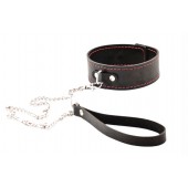 Черный широкий ошейник с красной строчкой и поводком - Crazy Handmade - купить с доставкой в Самаре