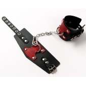 Черные кожаные оковы с красными вставками - Crazy Handmade - купить с доставкой в Самаре