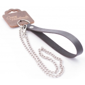 Серебристый металлический поводок с кожаной черной ручкой - 80 см. - Crazy Handmade - купить с доставкой в Самаре