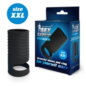 Черная открытая насадка на пенис с кольцом для мошонки XXL-size - 9,4 см. - Sex Expert - в Самаре купить с доставкой