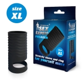 Черная открытая насадка на пенис с кольцом для мошонки XL-size - 8,9 см. - Sex Expert - в Самаре купить с доставкой