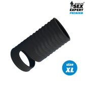 Черная открытая насадка на пенис с кольцом для мошонки XL-size - 8,9 см. - Sex Expert - в Самаре купить с доставкой