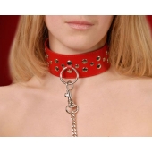 Красный кожаный ошейник с карабином и поводком - Sitabella - купить с доставкой в Самаре