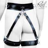 Черный кожаный пояс с гартерами - S-M - Notabu - купить с доставкой в Самаре