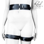 Черный кожаный пояс с гартерами - L-XL - Notabu - купить с доставкой в Самаре