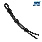 Черное силиконовое лассо с тремя шариками для утяжки - Sex Expert - в Самаре купить с доставкой