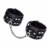 Черные кожаные оковы с двумя ремнями и контрастной строчкой - Pecado - купить с доставкой в Самаре