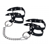 Черные однослойные кожаные оковы из двух ремешков - Pecado - купить с доставкой в Самаре