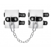 Бело-черные наручники с двумя ремешками и люверсами - Pecado - купить с доставкой в Самаре