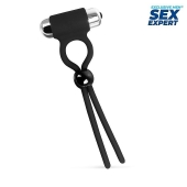 Черное эрекционное кольцо-лассо с вибрацией - Sex Expert - в Самаре купить с доставкой