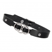 Черный кожаный ошейник со связанными кольцами - Pecado - купить с доставкой в Самаре