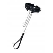 Черный кожаный ошейник-воротник с поводком - Pecado - купить с доставкой в Самаре