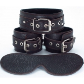 Набор БДСМ-аксессуаров из мягкой кожи черного цвета - БДСМ Арсенал - купить с доставкой в Самаре