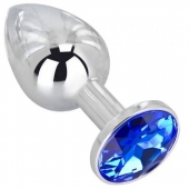 Анальное украшение BUTT PLUG  Small с синим кристаллом - 7 см. - Anal Jewelry Plug - купить с доставкой в Самаре