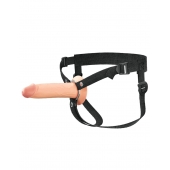 Телесный полый страпон на черных ремнях Hollow Silicone Strap-on - 17,8 см. - Pipedream - купить с доставкой в Самаре