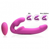Розовый безремневой страпон с вибрацией и функцией расширения Inflatable Ergo-Fit Strapless Strap-On - XR Brands - купить с доставкой в Самаре